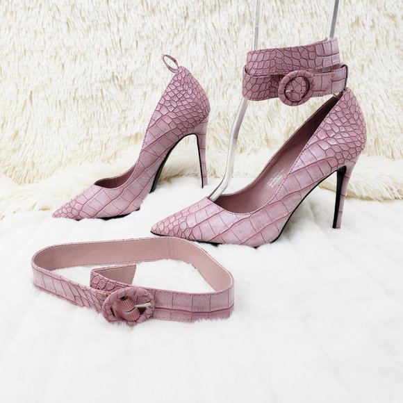 Lilac Snake Removable ankle strap Pumps High Heels - Picture 14 of 14